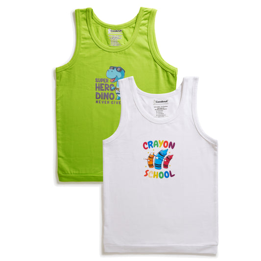 Dino Love Crayons boys vest pack of 2 with printed design