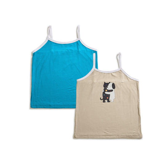 Dogs Hugz Girls Bio-Washed Cotton Camisole Set