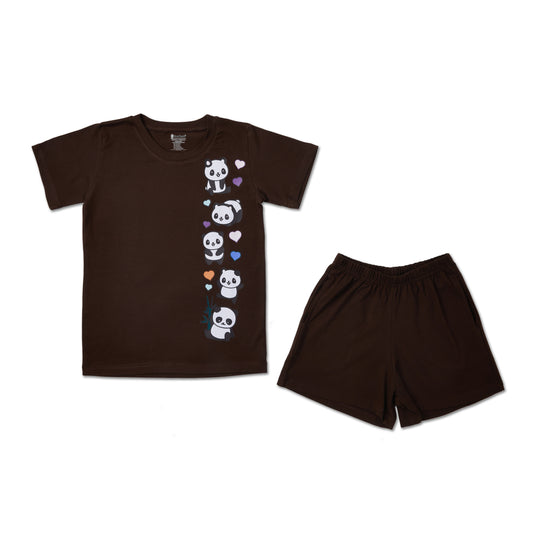 Family theme brown tee grey shorts outfit girls