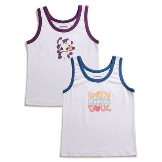 Happy Marshmallow Girls Cotton Tank Tops Set