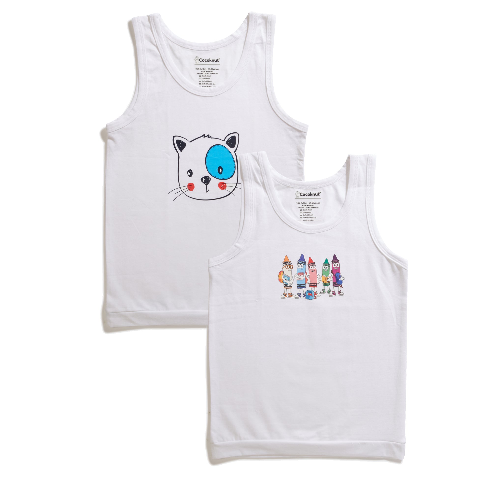 Kitty Crayons boys vest pack of 2 with playful printed design