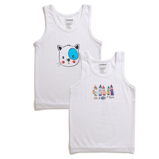 Kitty Crayons boys vest pack of 2 with playful printed design