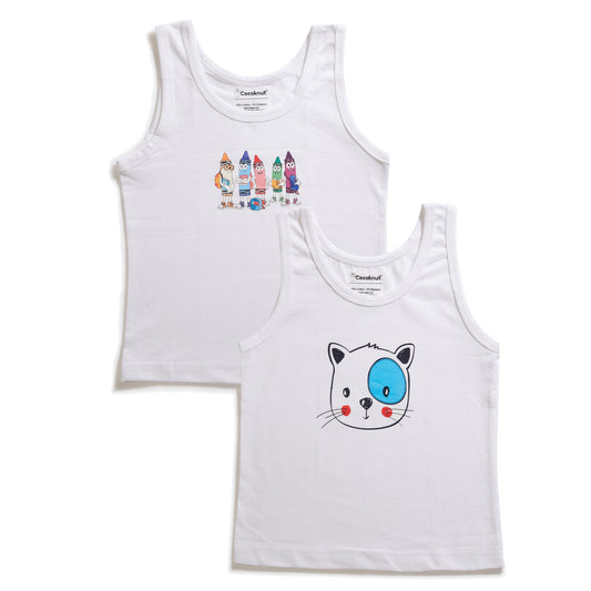 Kitty Crayons Girls Cotton Tank Top Duo