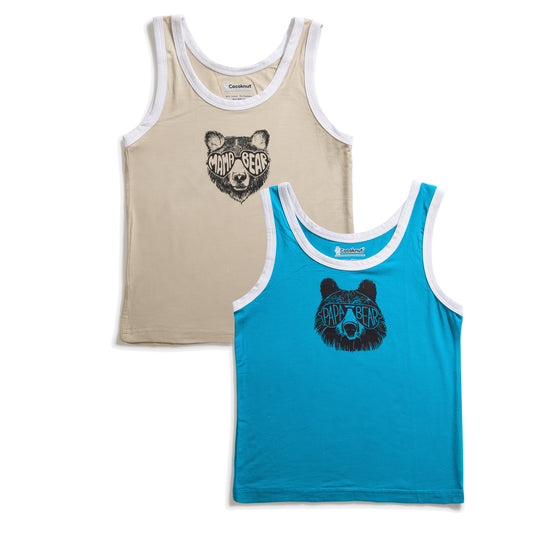 Relaxed Fit Mama Papa Bear Girls Cotton Tank Tops