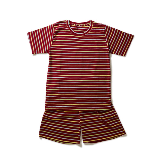 Maroon striped cotton boys nightwear set for comfort