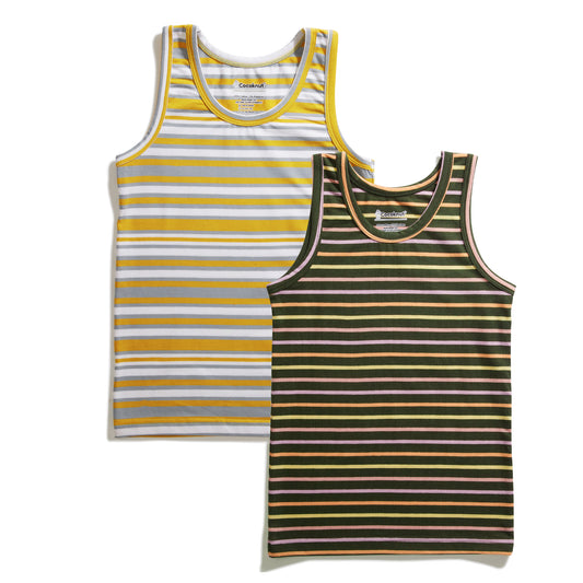 Boys' vest pack of 2 with muddy stripe patterns