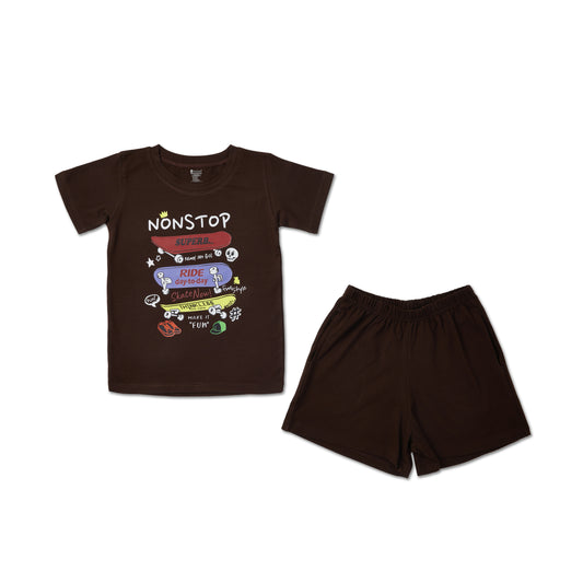 Nonstop print brown Unisex set