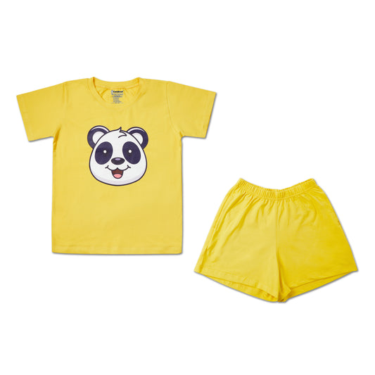 Panda yellow tee and shorts for boys