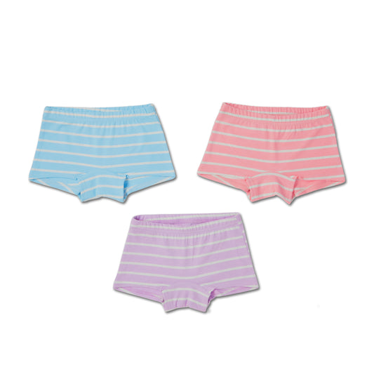 Soft pastel stripes boyshorts trio for girls