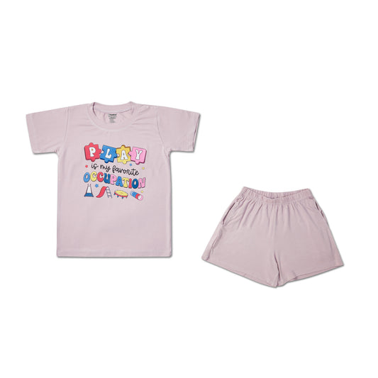 Play design pink tee and shorts for boys