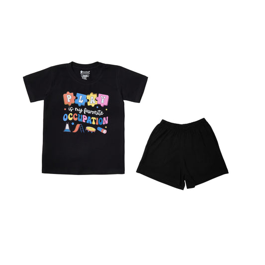 Play motif black Unisex tee and shorts