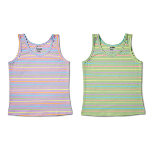 Roadtrip theme striped girls tank tops pair
