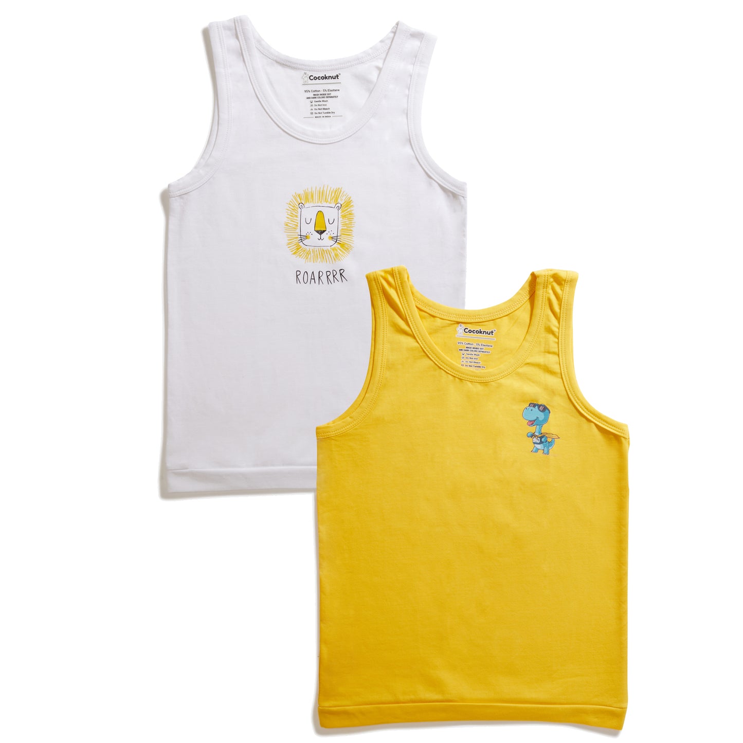 Roarrrr Dino boys vest pack of 2 with dinosaur printed design