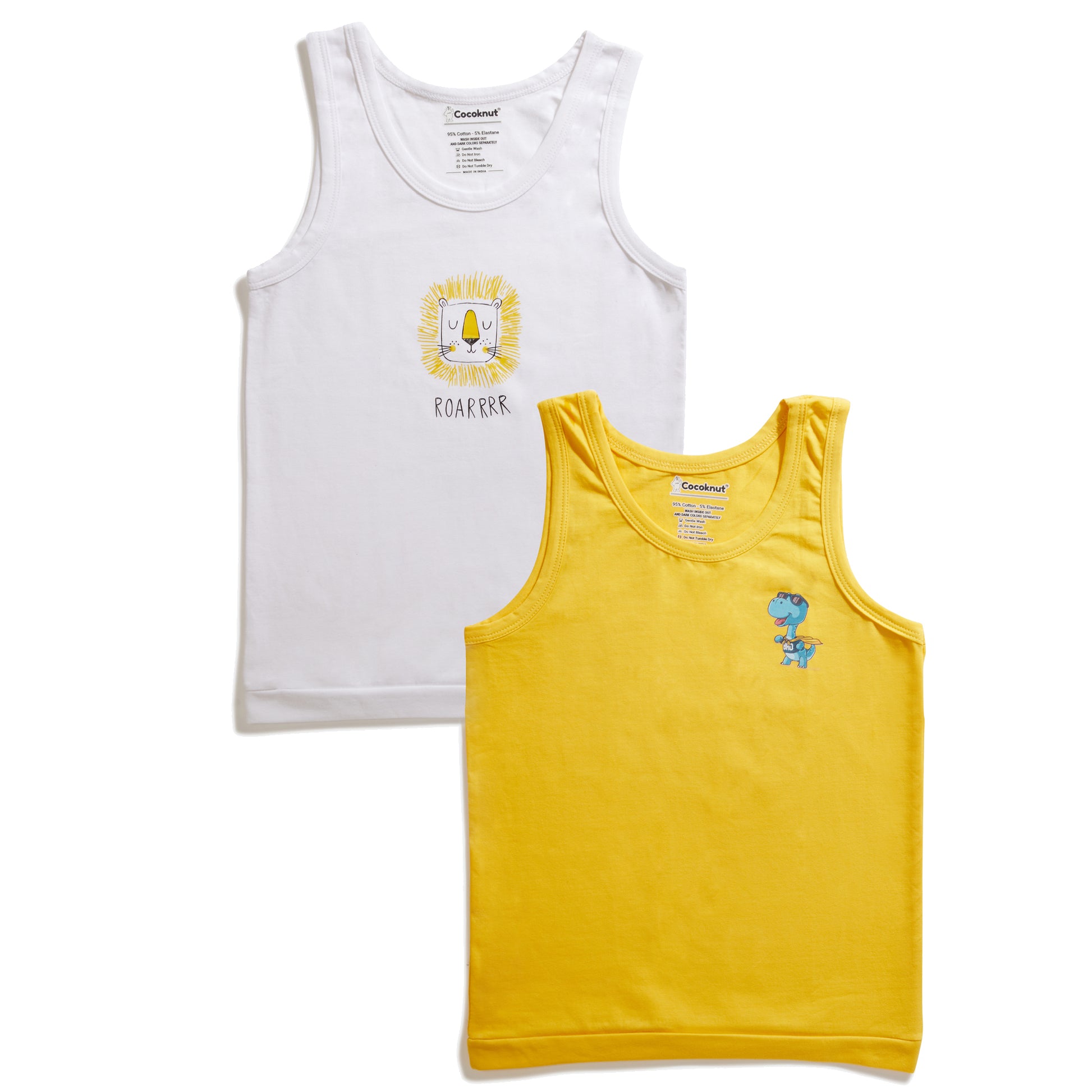 Roarrrr Dino boys vest pack of 2 with dinosaur printed design
