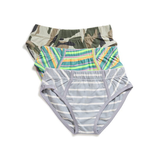 Boys camo stripes brief pack of three, comfy fit