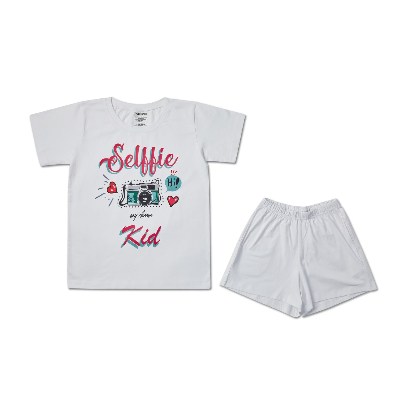 Selfie themed white Unisex tee and shorts combo