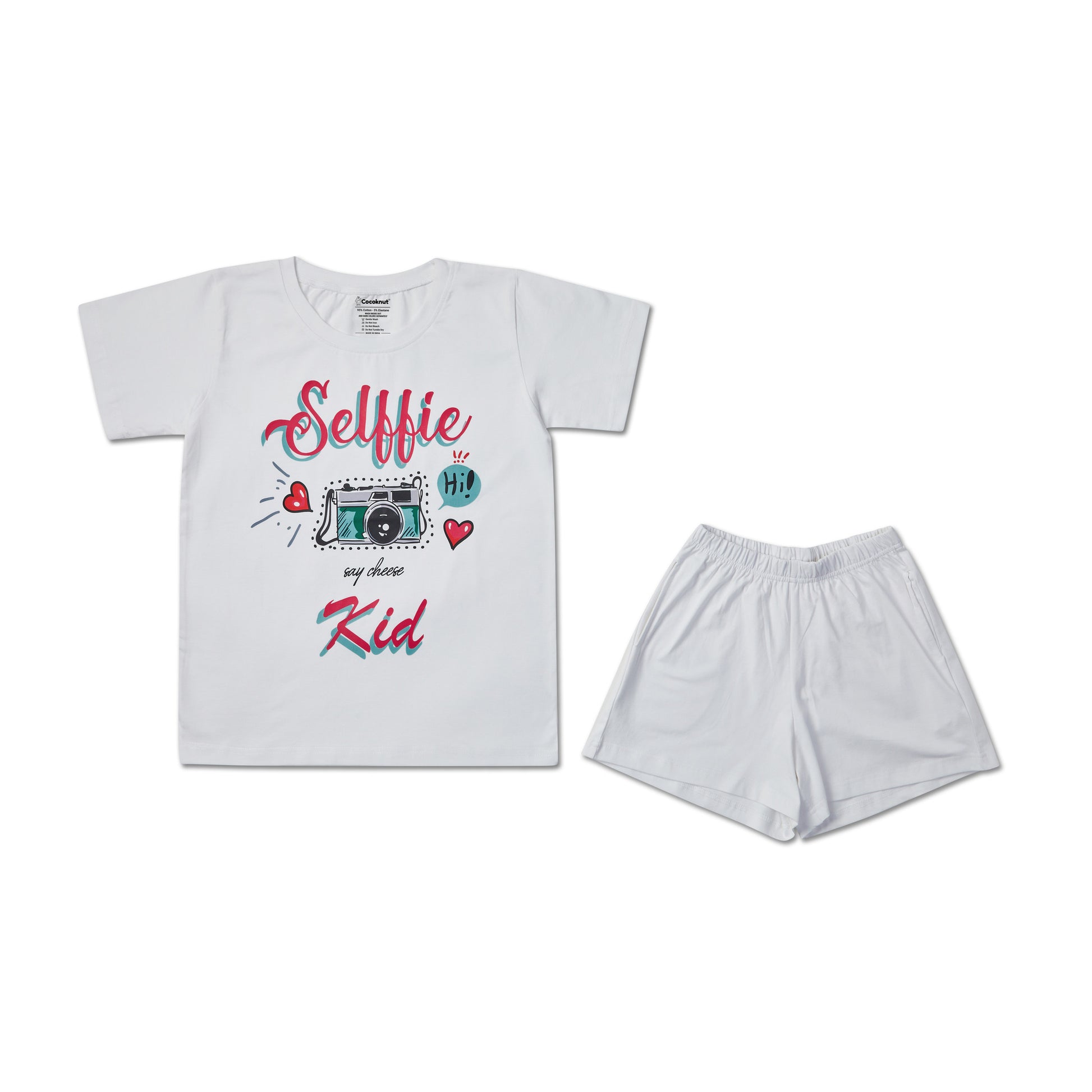 Selfie themed white Unisex tee and shorts combo