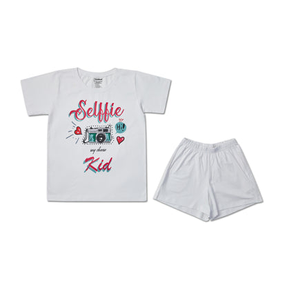Selfie themed white Unisex tee and shorts combo